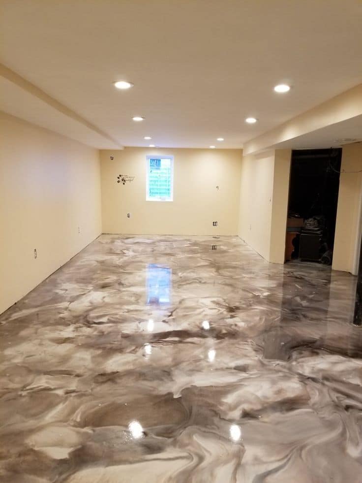 Metallic epoxy flooring inside a local Baton Rouge office.