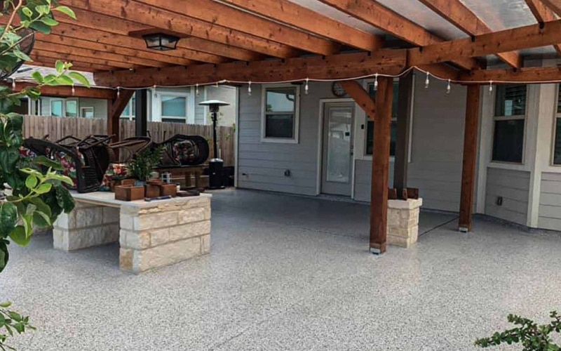 Patio with light-gray epoxy-finish floor