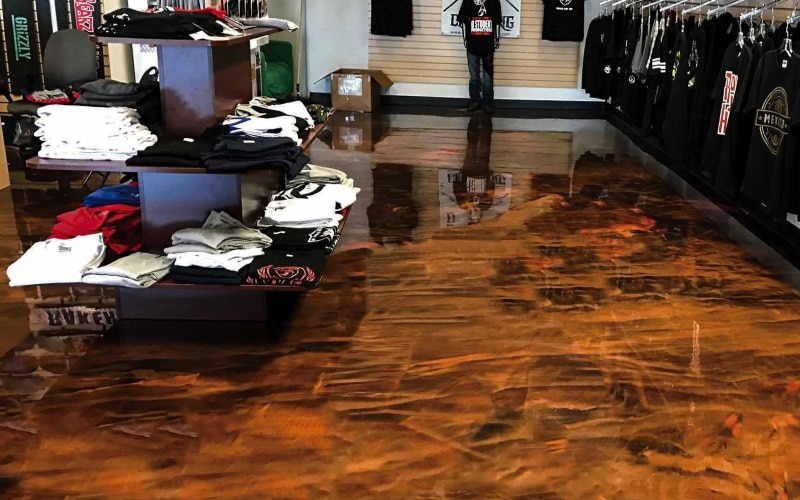 Apparel store with chestnut copper epoxy floor