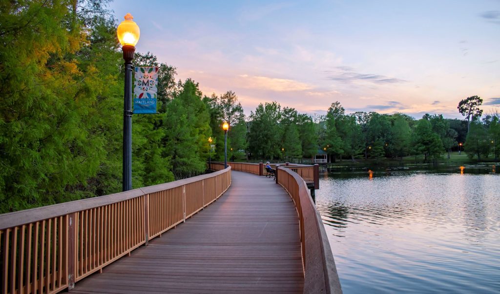 Maitland, Fl with lake and walkway path