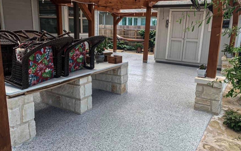 Roofed-outdoor area with epoxy flooring