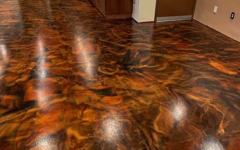 Copper with floral patterns epoxy floor for living room