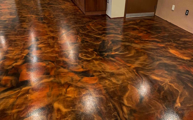 Copper with floral patterns epoxy floor for living room